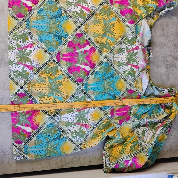 LOFT Palm Bubble Sleeve Square Neck Blouse Womens XL Multicolor Tropical Travel - Picture 8 of 11